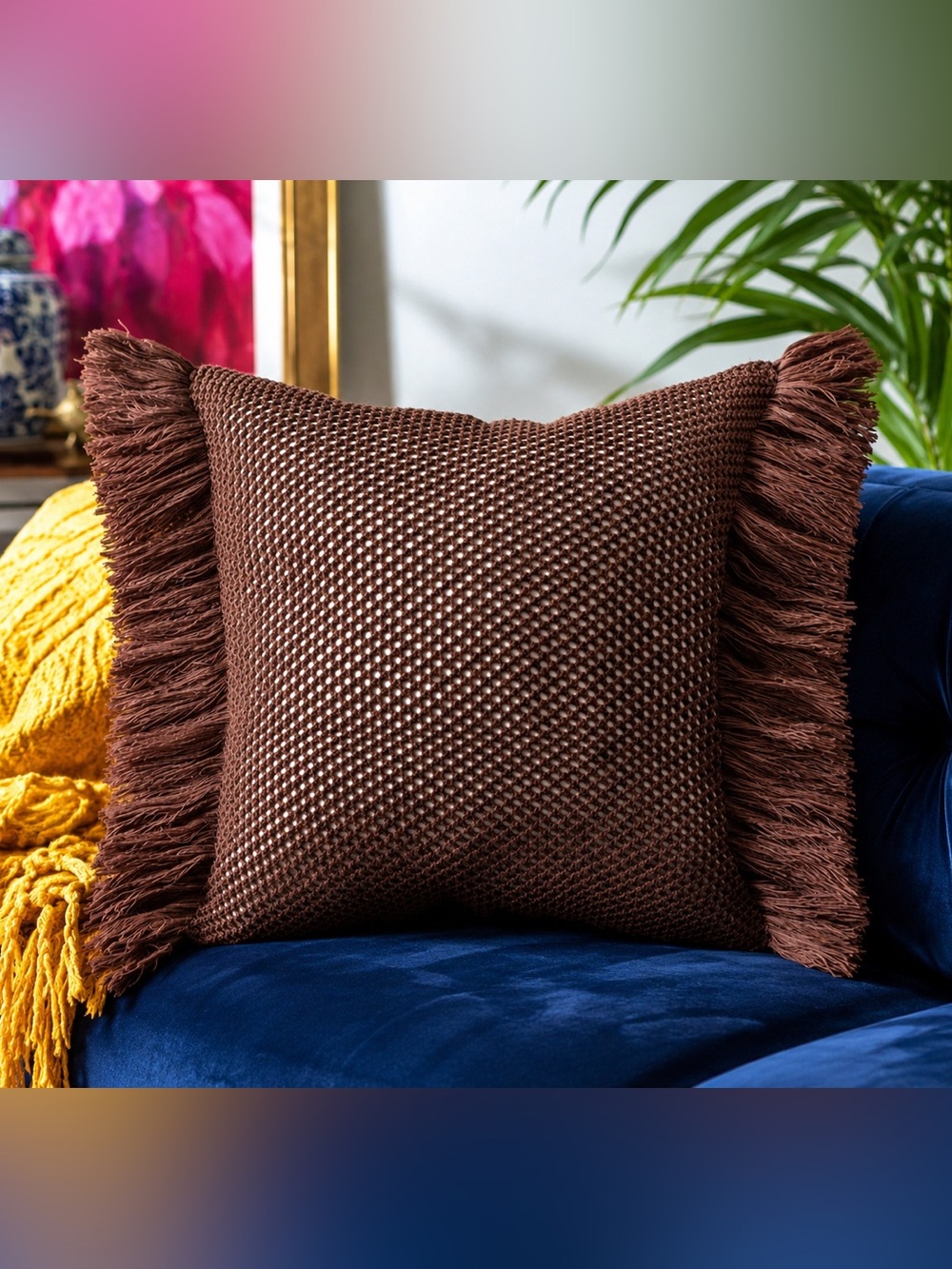 Threshold Terracotta Rust Crochet Fringe Throw Pillow Boho